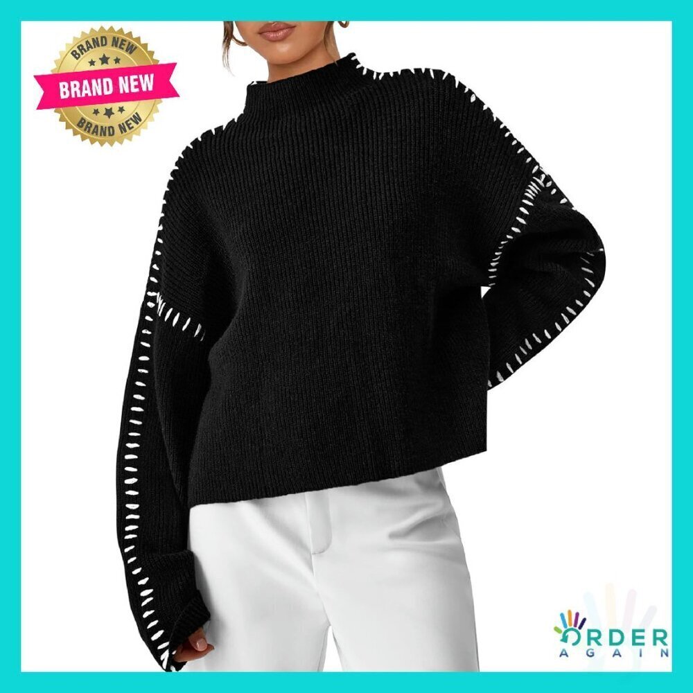 Chunky Knit Mock Neck Oversized Pullover Sweater Cozy Fall Winter Fashion